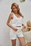 Solid Knitted Cropped Tank Top and Shorts Lounge Set