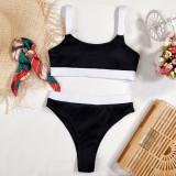 Black and White Simple High Waist Swimwear