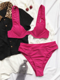 Hot Pink Wide Straps Two Piece Swimwear