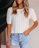 White Cut Out Tied Back Short Sleeve Cropped Knit Top