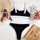 Black and White Simple High Waist Swimwear