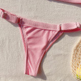 Plain Color Textured Thong Bikini Set