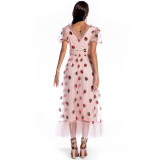 Pink Strawberry Print Maxi Party Dress