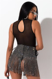 Sexy Tassel Rhinestone Lace Up Shiny High Waist Skirt