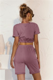 Plain Color Crop Top and Shorts Two Piece Lounge Set