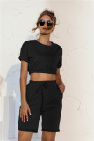 Plain Color Crop Top and Shorts Two Piece Lounge Set