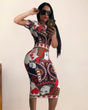 Print Poker Sexy Bodycon Midi Dress