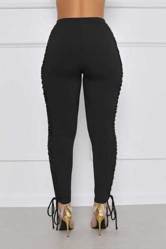 Pure Color Ruched Drawstrings High Waist Tight Pants