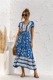 Boho Print V-Neck Short Sleeve Resort Maxi Dress