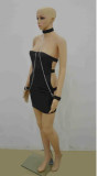 Sexy Black PU Leather Cutout Sides Club Dress with Choker