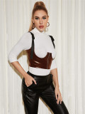 Sexy Underbust Brown PU Leather Bustier Top