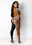 Contrast Sexy Leopard Long Sleeve Slinky Jumpsuit