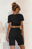 Plain Color Crop Top and Shorts Two Piece Lounge Set