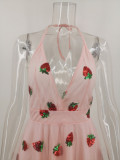 Pink Strawberry Halter Short Party Dress