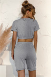 Plain Color Crop Top and Shorts Two Piece Lounge Set