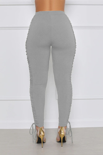 Pure Color Ruched Drawstrings High Waist Tight Pants