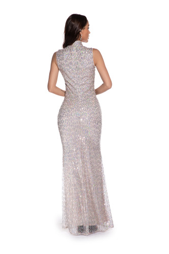 Sequin Sleeveless High Neck Long Evening Dress