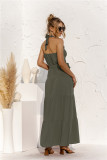 Plain Color Elegant Halter Tie Waist Long Dress