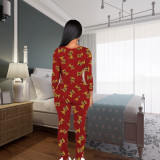 Sexy Print Long Sleeve Pajama Onesie with Butt Flap