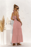 Plain Color Elegant Halter Tie Waist Long Dress