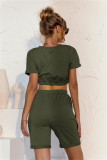 Plain Color Crop Top and Shorts Two Piece Lounge Set