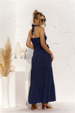 Plain Color Elegant Halter Tie Waist Long Dress