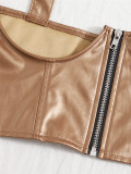 Sexy Underbust Khaki PU Leather Bustier Top