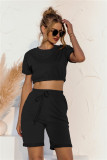 Plain Color Crop Top and Shorts Two Piece Lounge Set