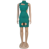 Sexy Cutout Green Sleeveless Bodycon Dress