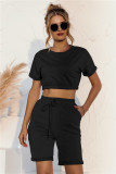 Plain Color Crop Top and Shorts Two Piece Lounge Set