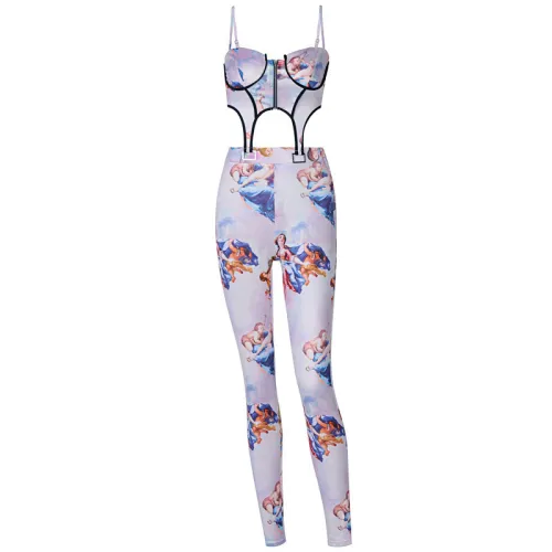 Sexy Angel Print Crop Top Two Piece Pants Set
