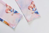 Sexy Angel Print Crop Top Two Piece Pants Set