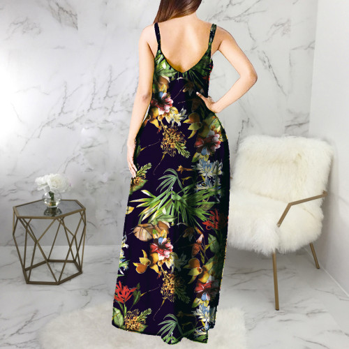 Tropical Print Cami Maxi Dress