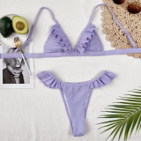 Lilac Ruffles Thong Bikini Set