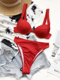 Solid Moulded Cup High Waisted Bikini Set