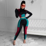 Fitted Color Block Crop Top and Pants Set