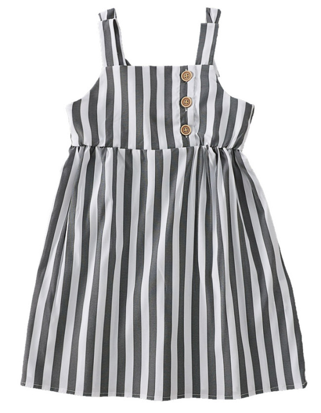 Baby Girl Striped Print Wide Straps Dress