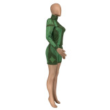 Contrast Green Long Sleeve Top and Shorts Sports Set