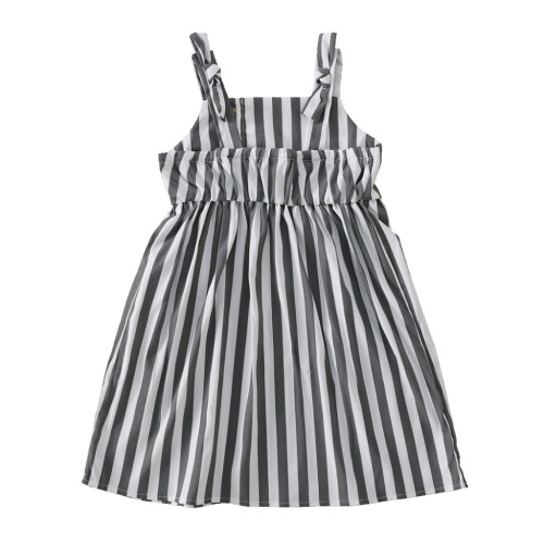 Baby Girl Striped Print Wide Straps Dress