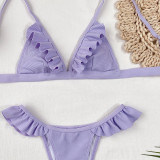 Lilac Ruffles Thong Bikini Set
