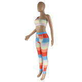 Colorful Print One Shoulder Crop Top and Pants Set