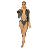 Sexy Contrast See Through Mesh Bodycon Jumpsuit