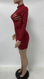 Solid Sexy Ripped Bodycon Dress With Single Sleeve