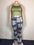 Plus Size Tie Dye Green Cami Top and Flare Pants Set