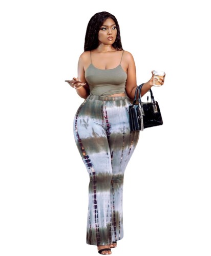Plus Size Tie Dye Green Cami Top and Flare Pants Set