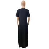 Plus Size Solid Short Sleeve Loose Maxi Dress