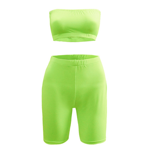 Green Bandeau Crop Top and Shorts