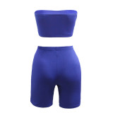 Blue Bandeau Crop Top & Shorts