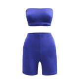 Blue Bandeau Crop Top & Shorts