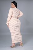Plus Size Hollow Out Sexy Long Sleeve Long Dress